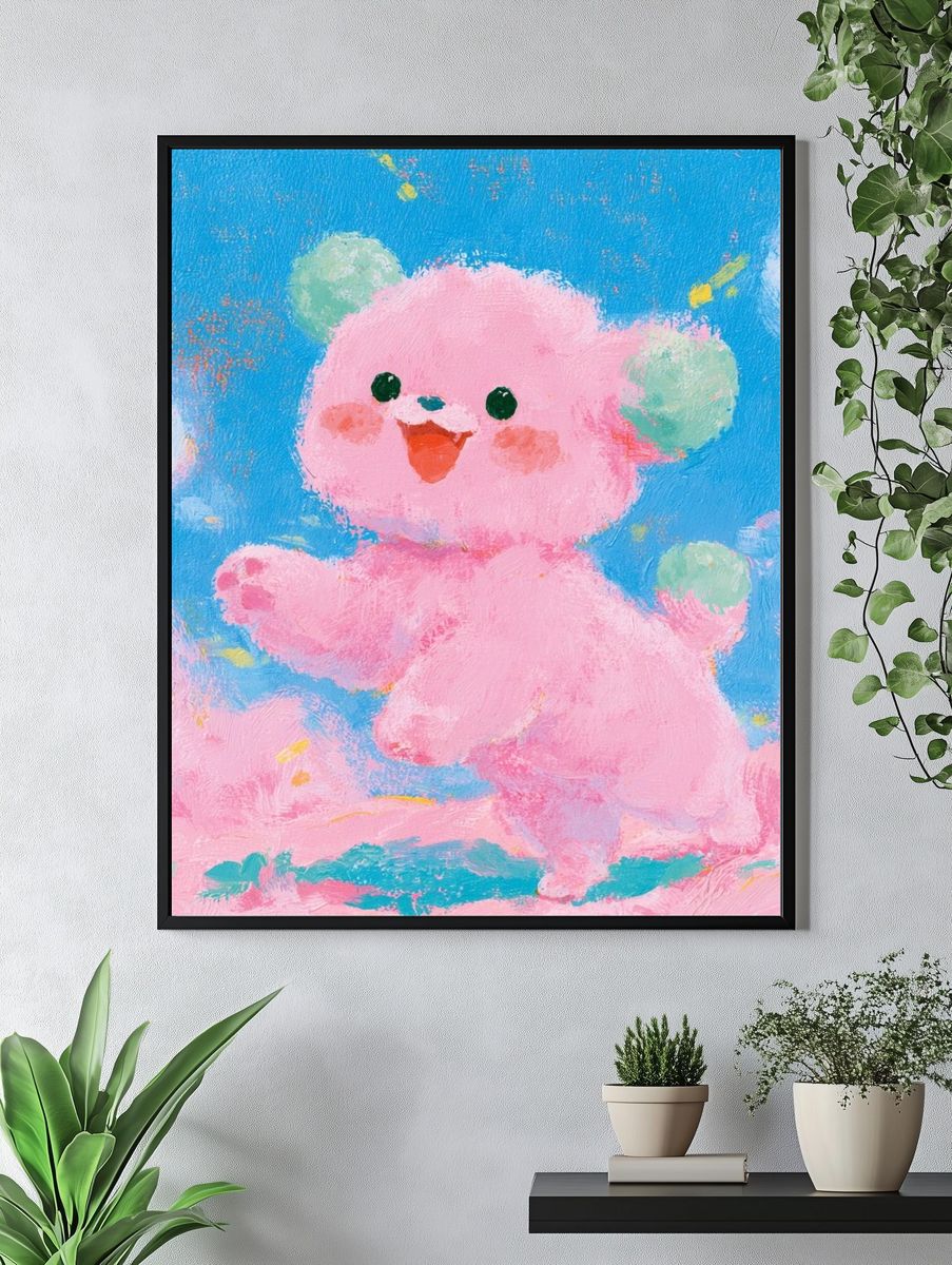 Pink Teddy Bear — Illustration Print. — room view 4