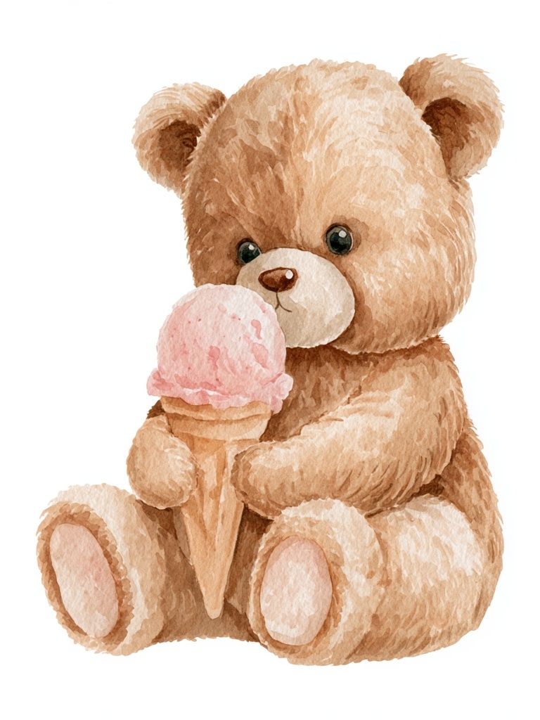 Teddy Bear with Ice Cream Print. poster detail