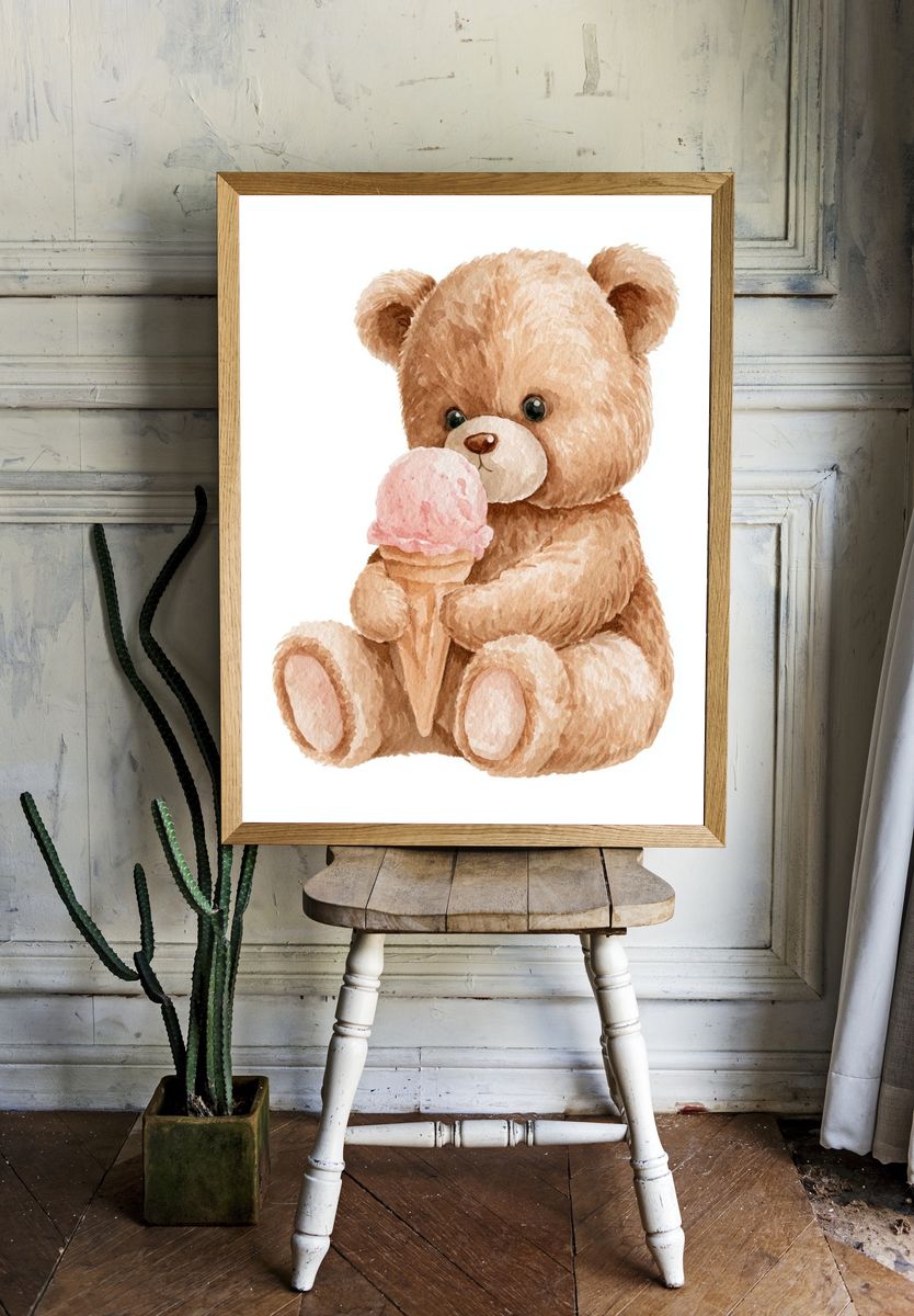 Teddy Bear with Ice Cream Print. — room view 1