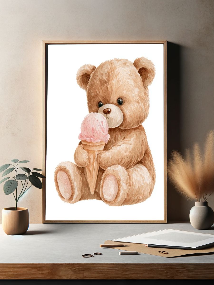 Teddy Bear with Ice Cream Print. — room view 2