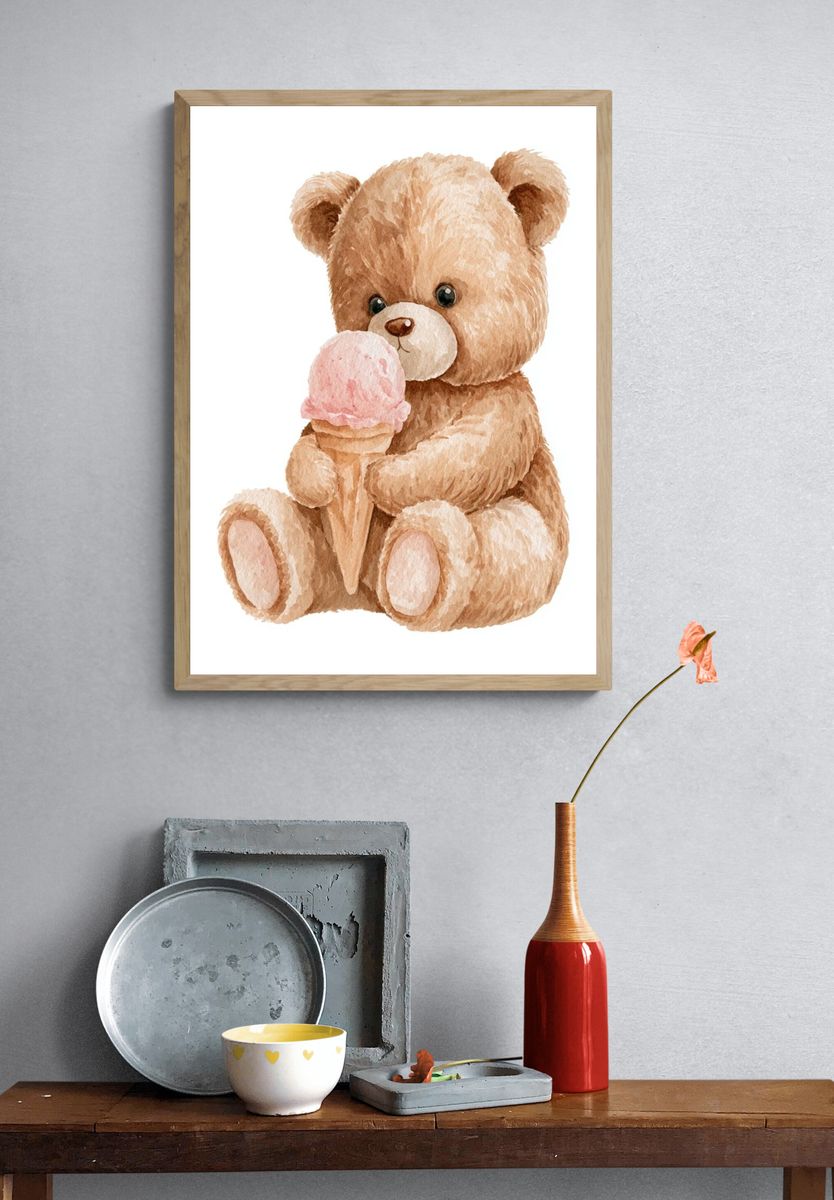 Teddy Bear with Ice Cream Print. — room view 3