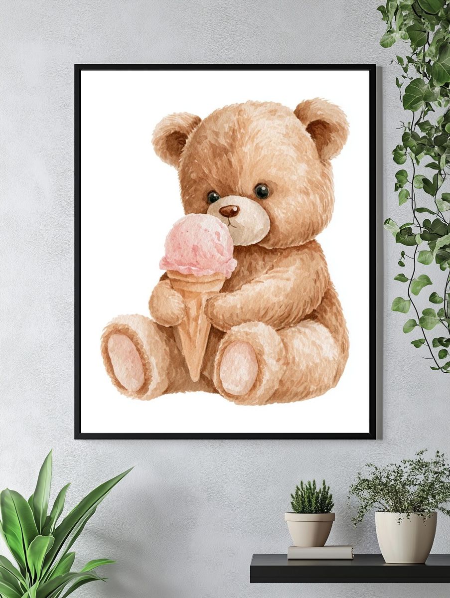 Teddy Bear with Ice Cream Print. — room view 4