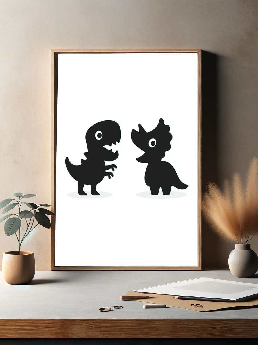 Cute Dinosaur Duo Illustration Poster. — room view 2