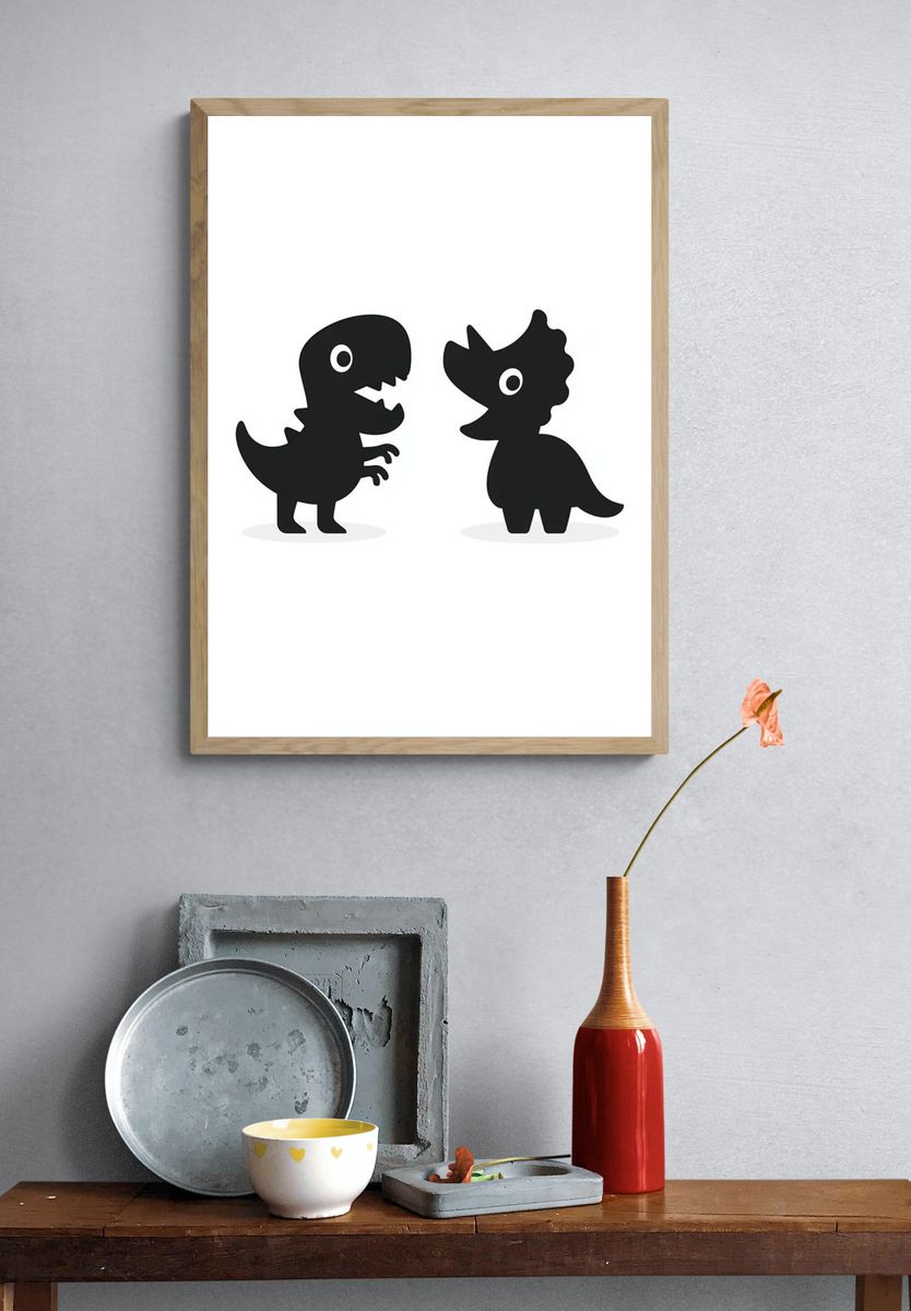 Cute Dinosaur Duo Illustration Poster. — room view 3