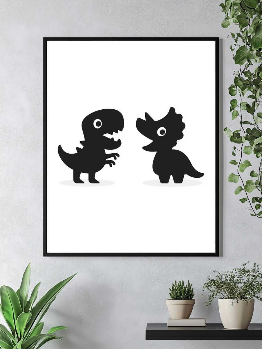 Cute Dinosaur Duo Illustration Poster. — room view 4