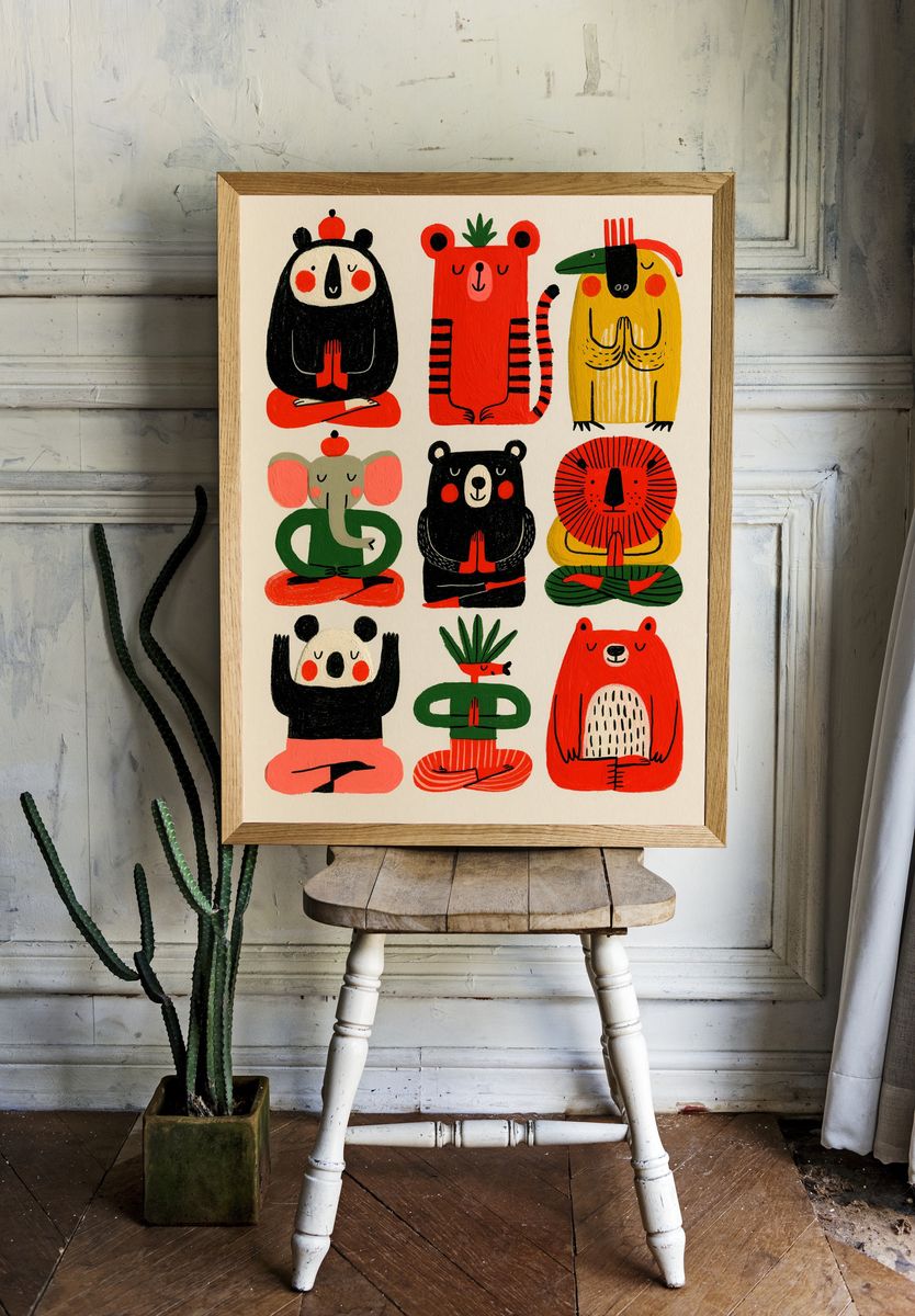 Playful Animal Meditation Poster. room preview