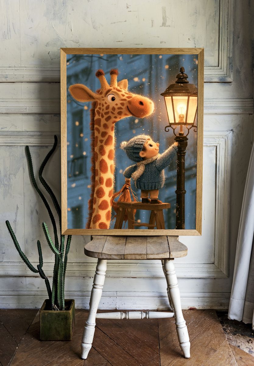 Giraffe and Child Lantern Poster. — room view 1