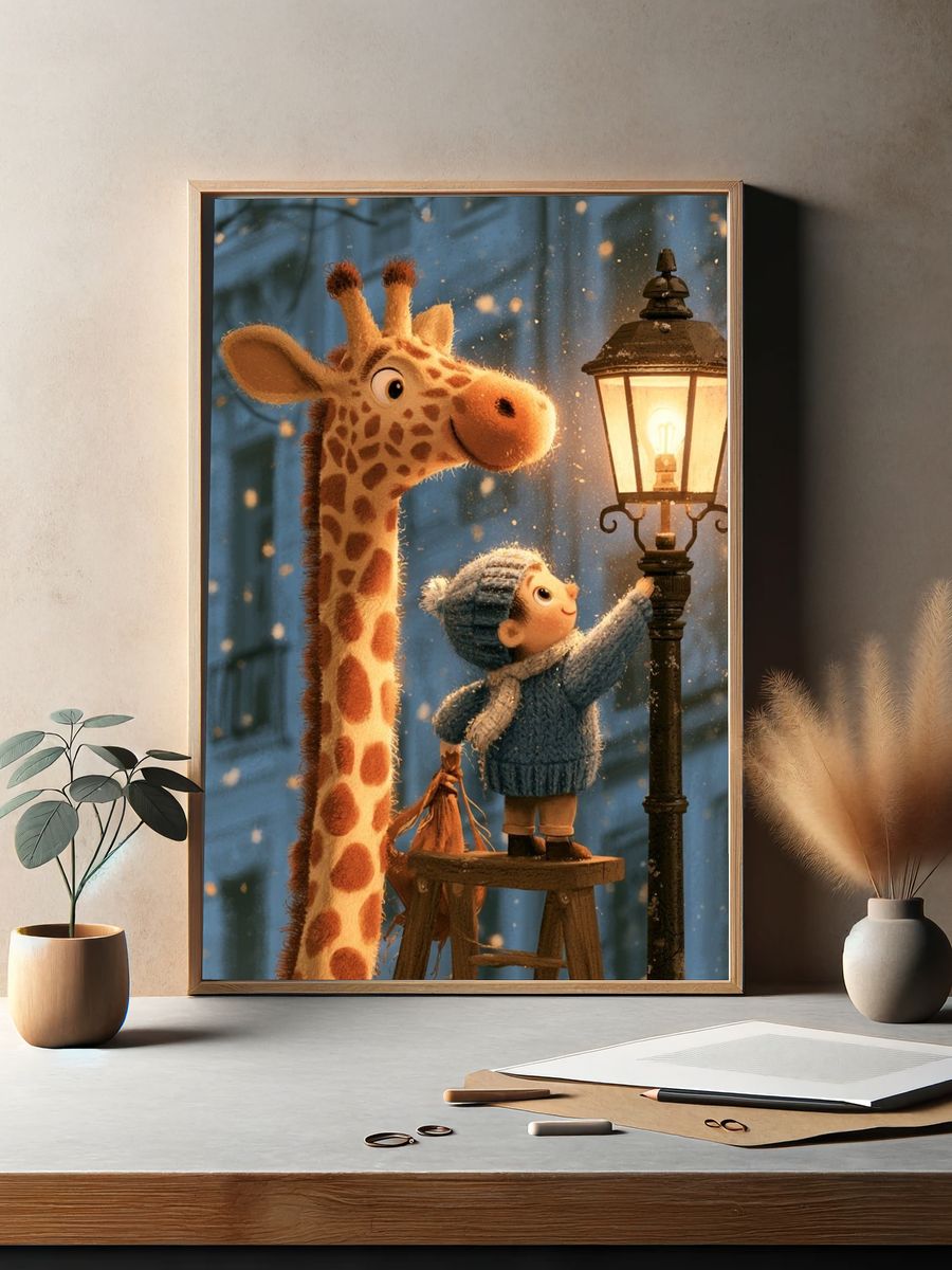 Giraffe and Child Lantern Poster. — room view 2