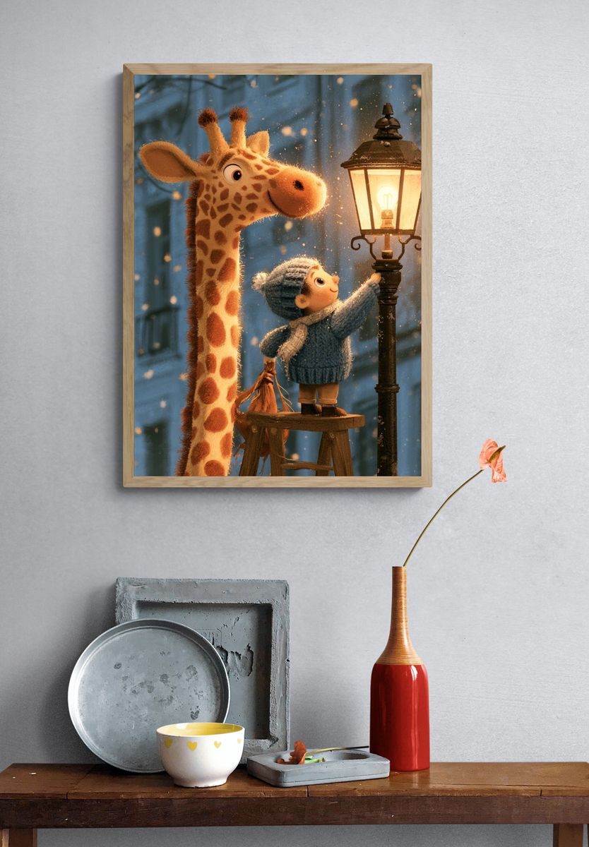Giraffe and Child Lantern Poster. — room view 3