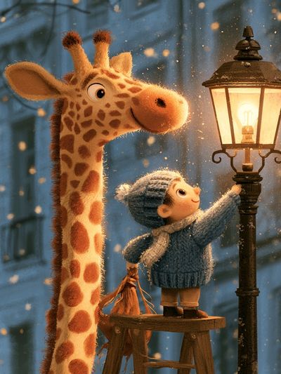 Giraffe and Child Lantern Poster. poster