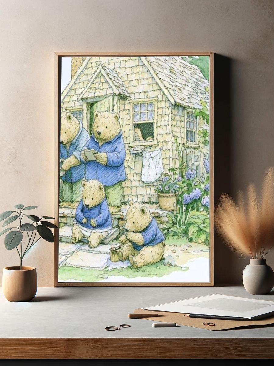 Bear Family Cottage Illustration Poster. — room view 2