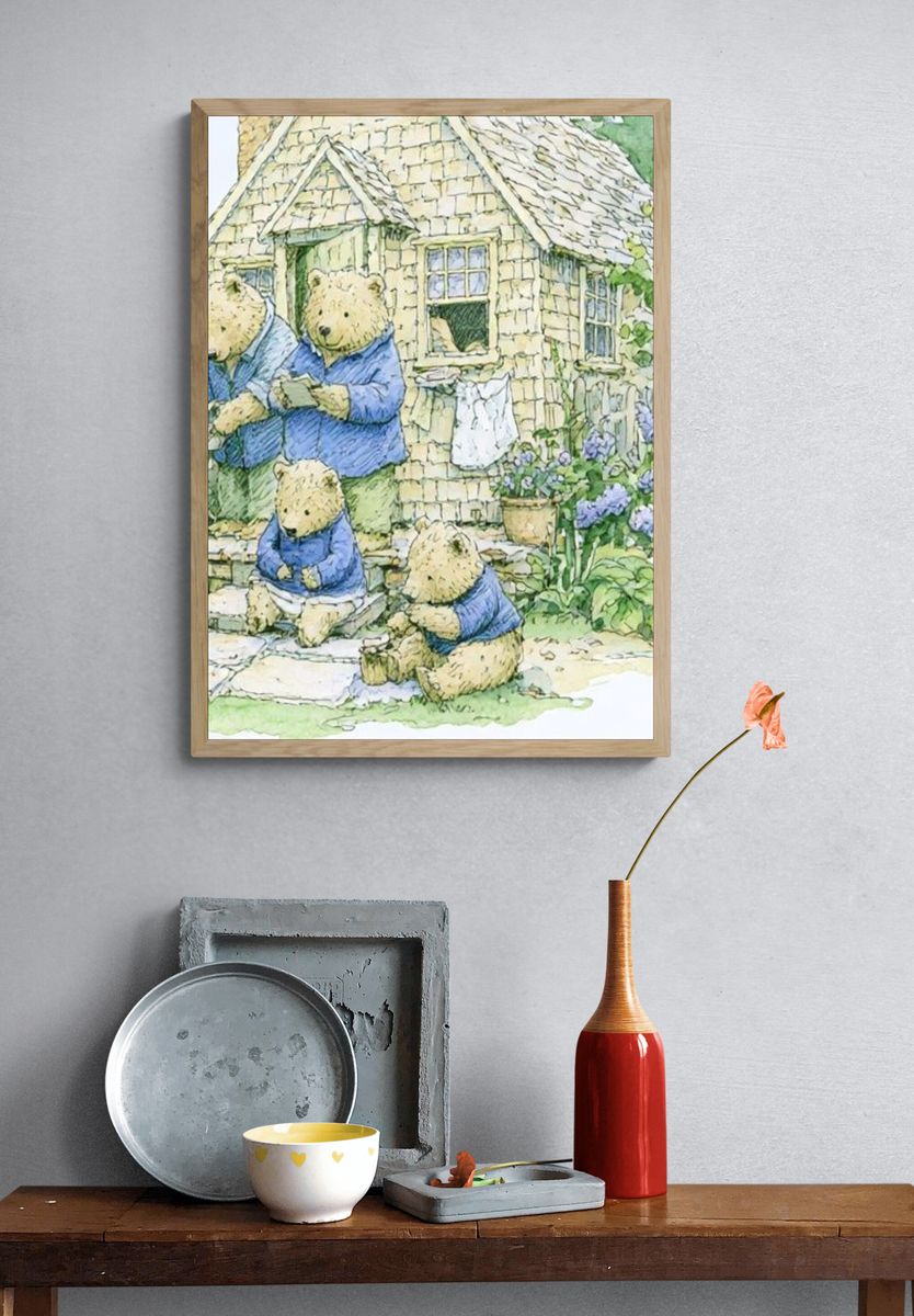 Bear Family Cottage Illustration Poster. — room view 3