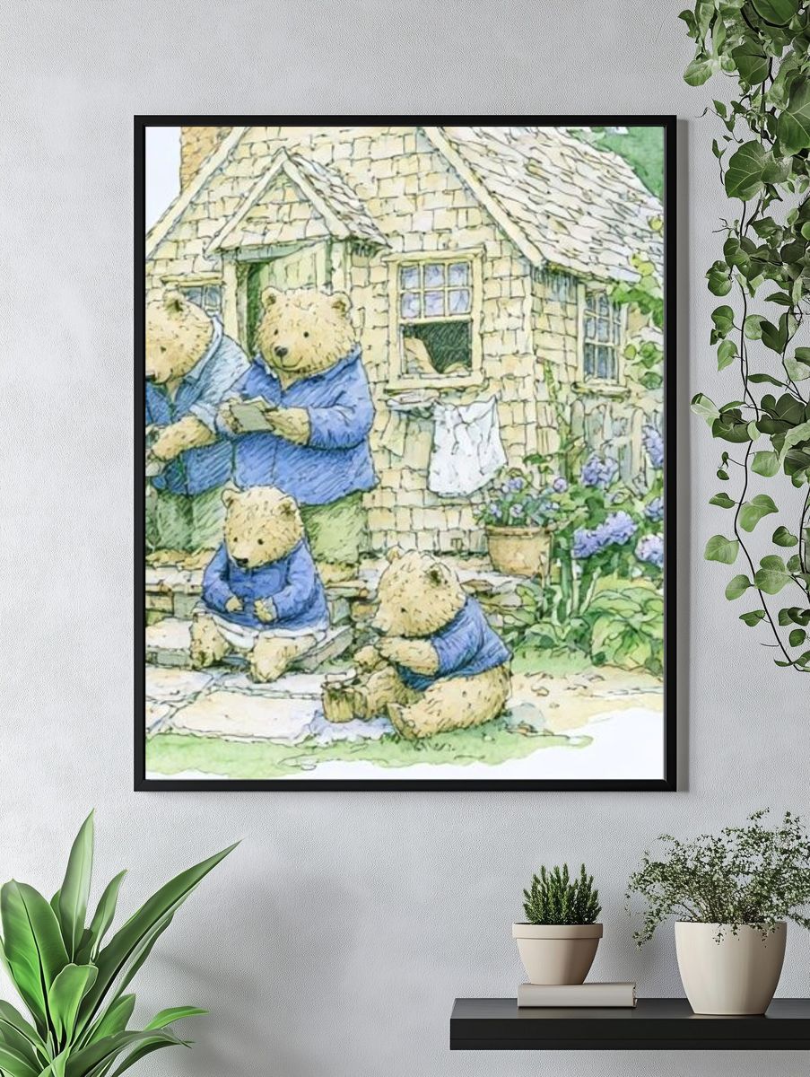 Bear Family Cottage Illustration Poster. — room view 4