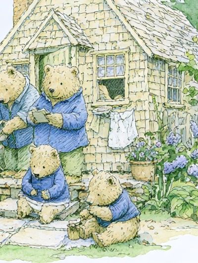 Bear Family Cottage Illustration Poster.