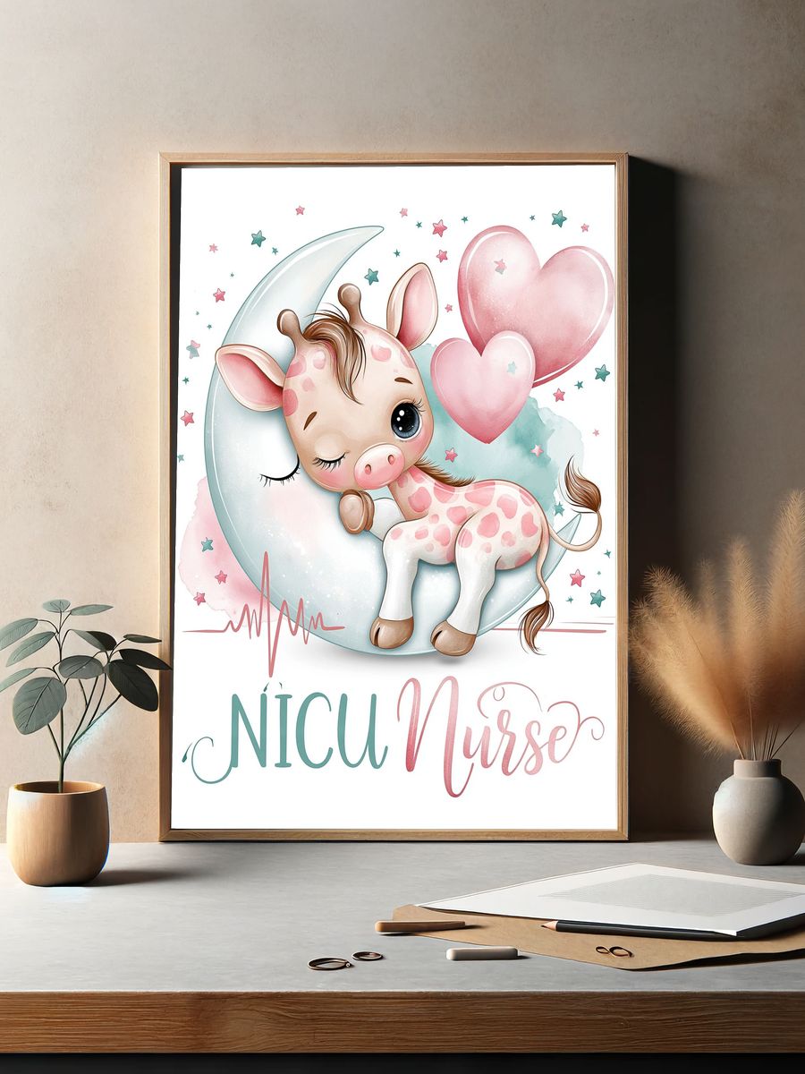 Baby Unicorn Nurse Typography Poster. — room view 2