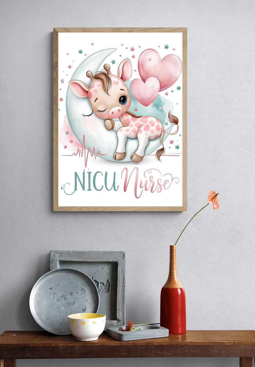 Baby Unicorn Nurse Typography Poster. — room view 3