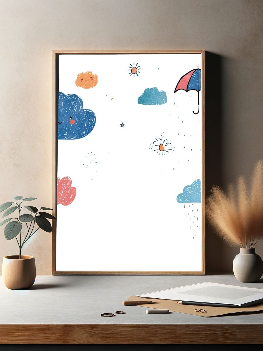 Cute Rain Clouds Illustration Poster. — room view 2