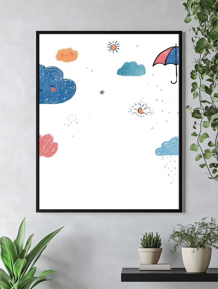 Cute Rain Clouds Illustration Poster. — room view 4