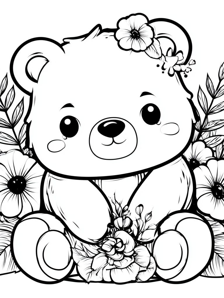 Floral Teddy Bear Illustration Poster. poster detail