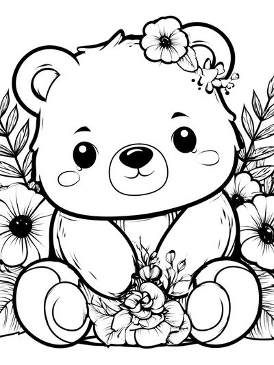 Floral Teddy Bear Illustration Poster. poster