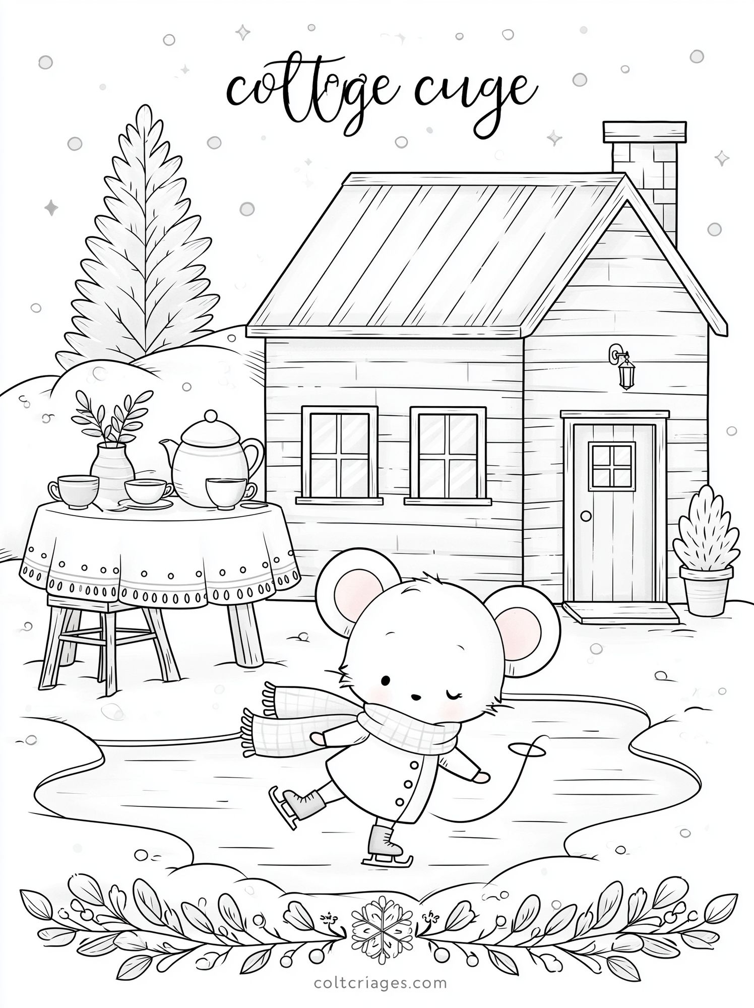 Cozy Cottage Winter Coloring Poster. poster — kids art