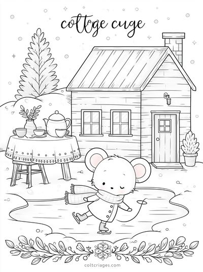Cozy Cottage Winter Coloring Poster.