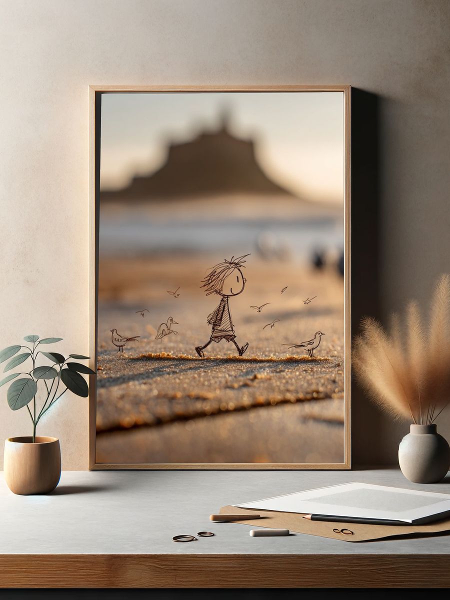 Child Walking on Beach — Illustration Print. — room view 2