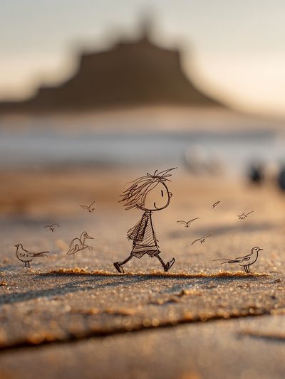 Child Walking on Beach — Illustration Print. poster print