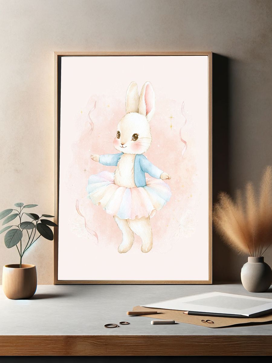 Ballerina Bunny Watercolor Print. — room view 2