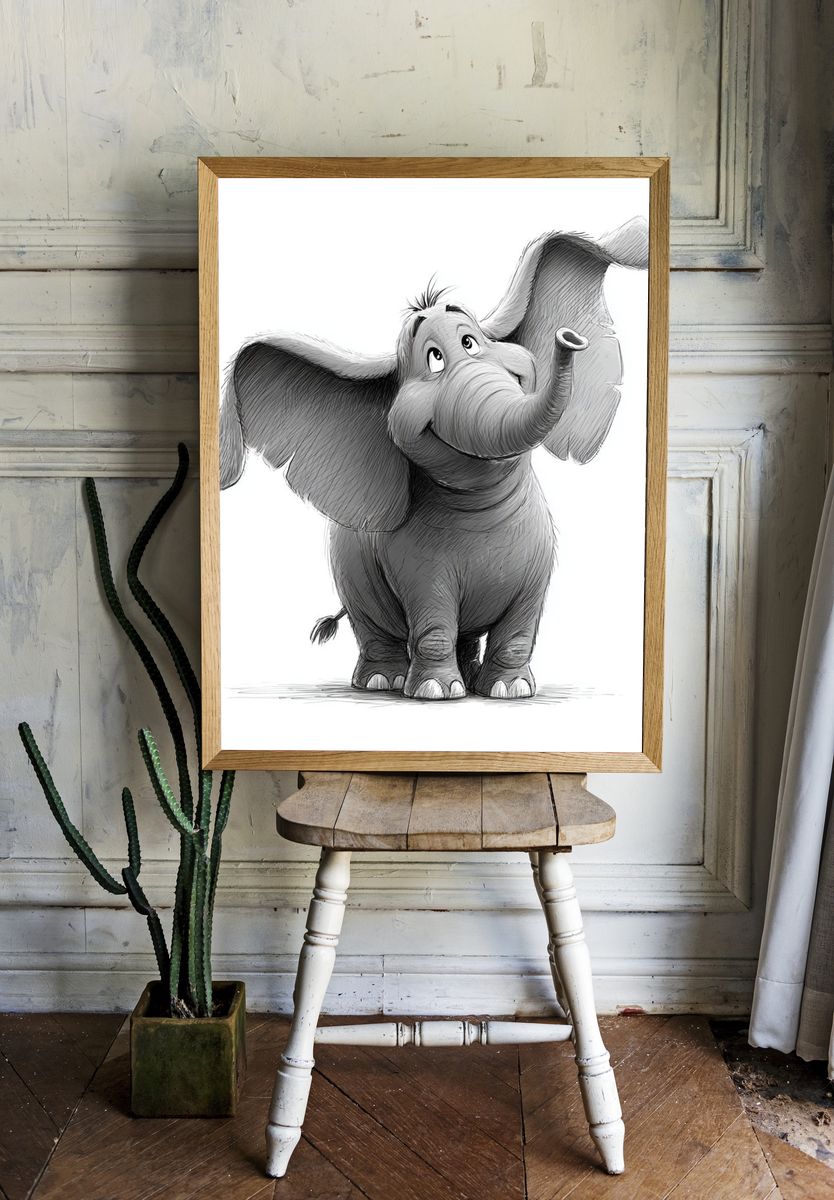 Happy Elephant — Cartoon Print. — room view 1