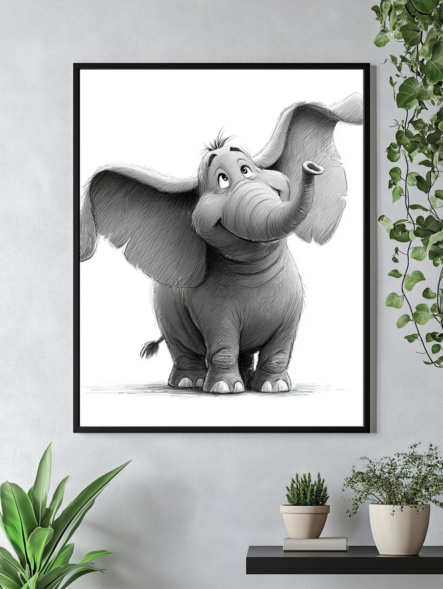 Happy Elephant — Cartoon Print. — room view 4