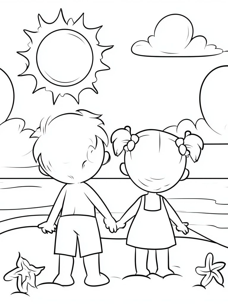 Kids Beach Friends Coloring Poster. poster detail
