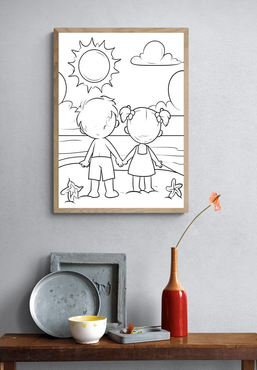 Kids Beach Friends Coloring Poster. — room view 3