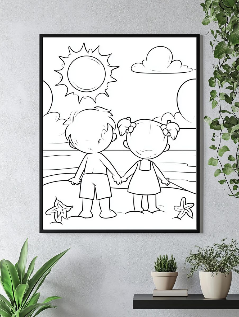Kids Beach Friends Coloring Poster. — room view 4
