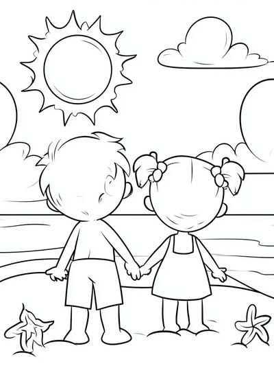 Kids Beach Friends Coloring Poster. poster