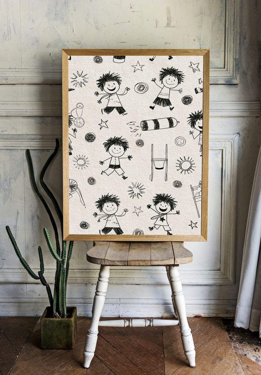 Playful Kids Doodle Pattern Poster. — room view 1