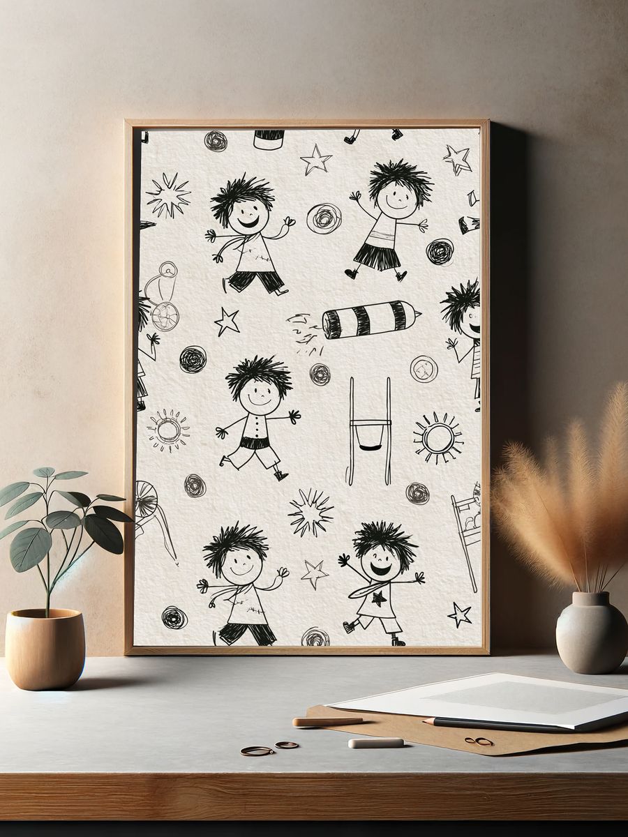 Playful Kids Doodle Pattern Poster. — room view 2