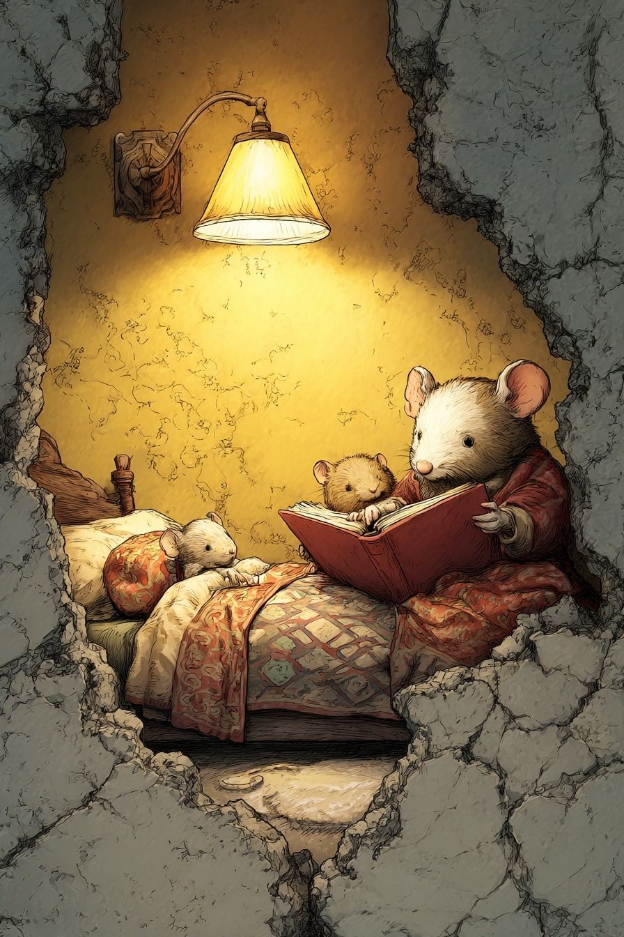 Mouse Bedtime Story Illustration Poster. poster detail