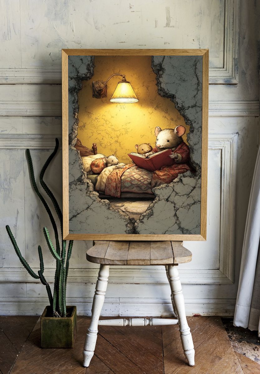 Mouse Bedtime Story Illustration Poster. room preview