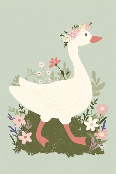 Floral Goose Nursery Print. poster