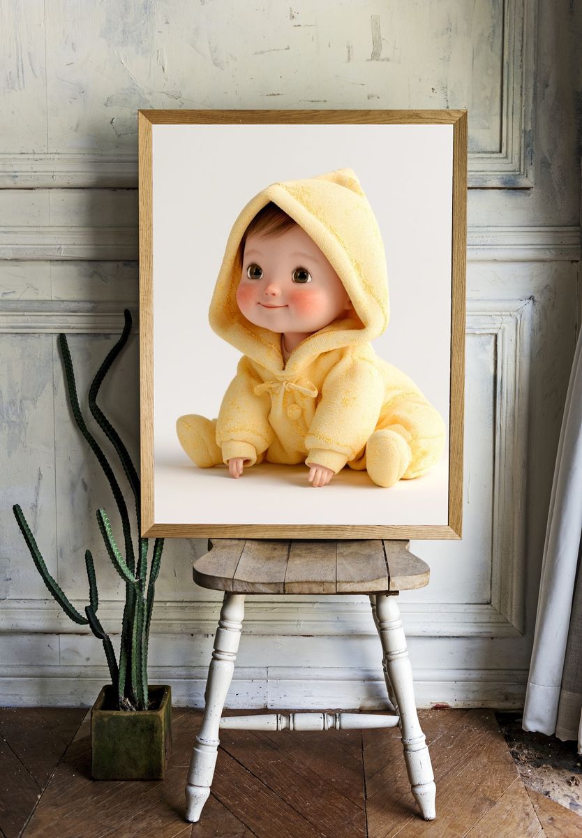 Yellow Hooded Baby Illustration Poster. — room view 1
