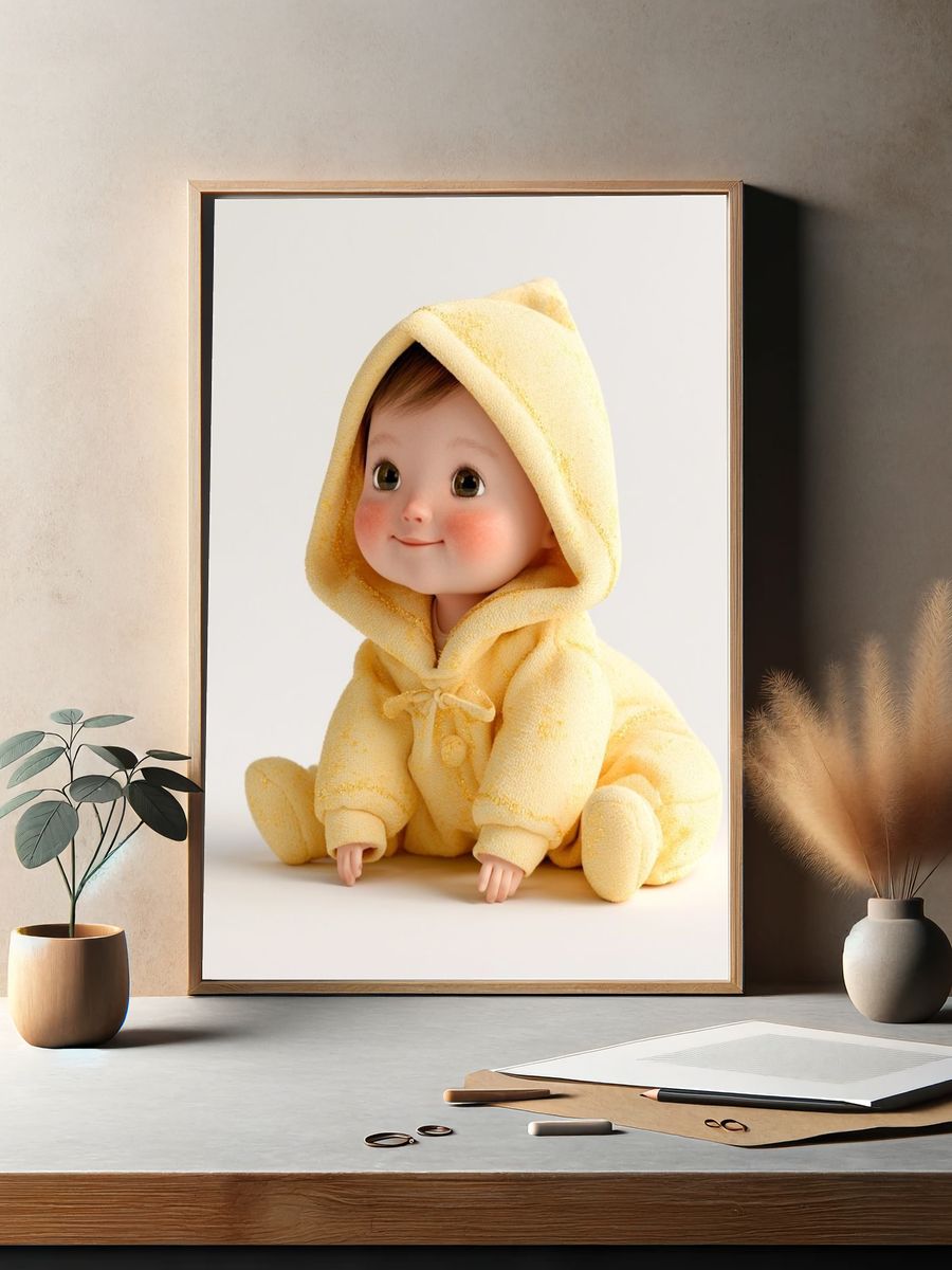 Yellow Hooded Baby Illustration Poster. — room view 2