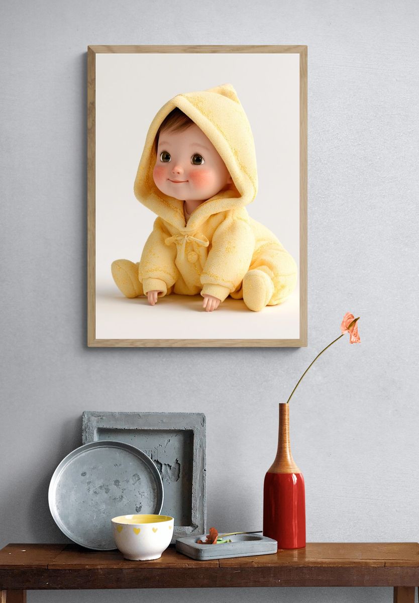 Yellow Hooded Baby Illustration Poster. — room view 3