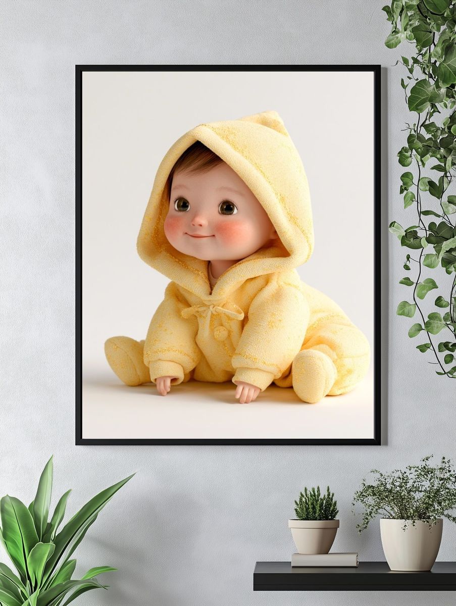 Yellow Hooded Baby Illustration Poster. — room view 4