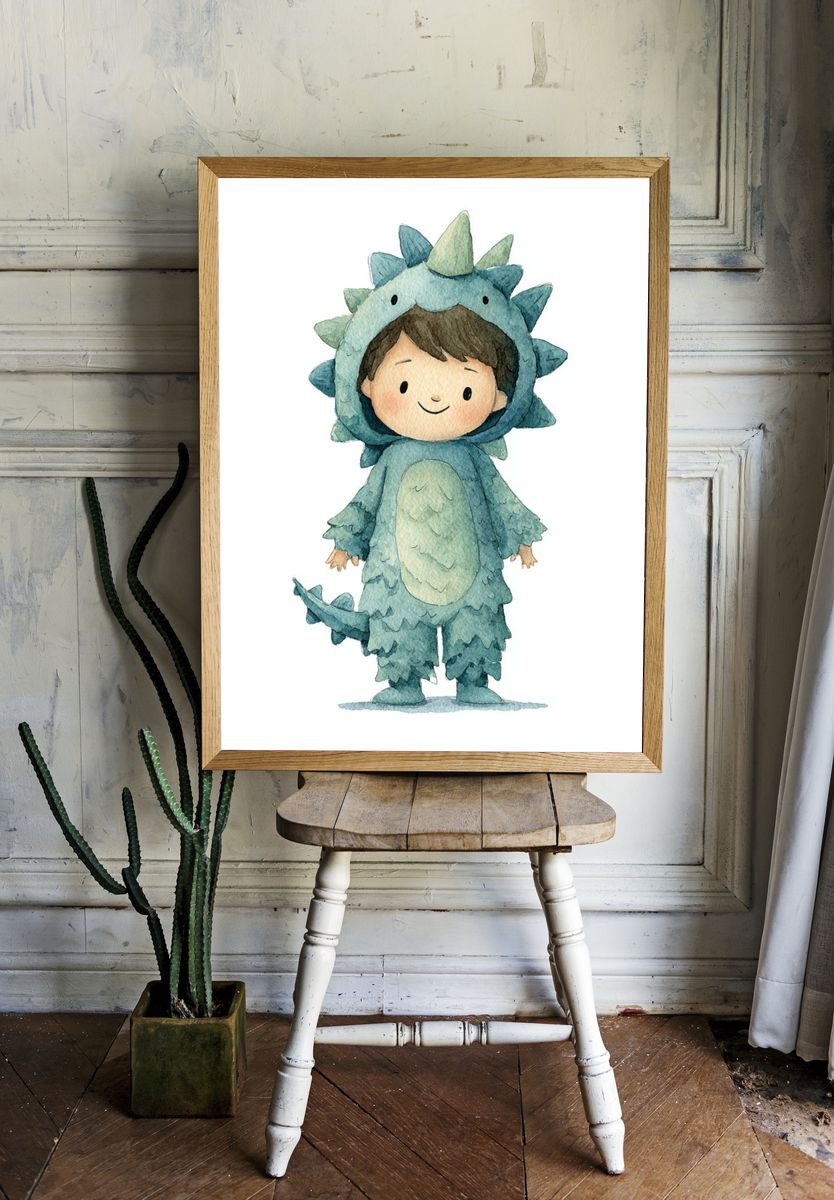 Cute Dinosaur Watercolor Print. — room view 1