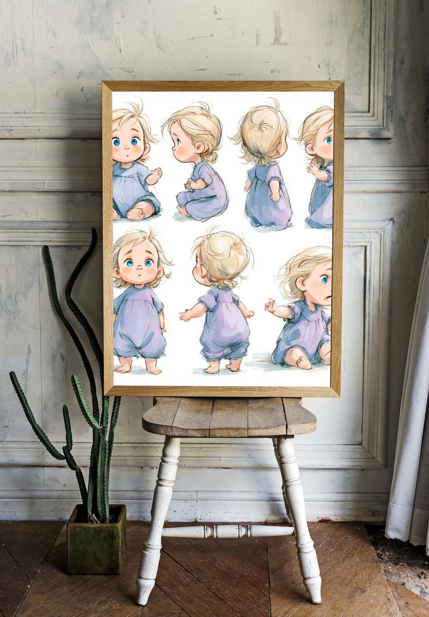 Blonde Toddler Character Study Print. room preview