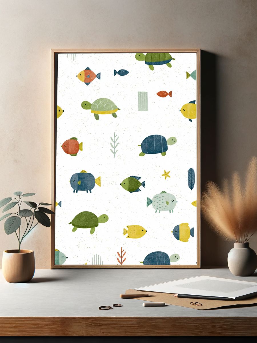 Playful Sea Creatures Pattern Print. — room view 2