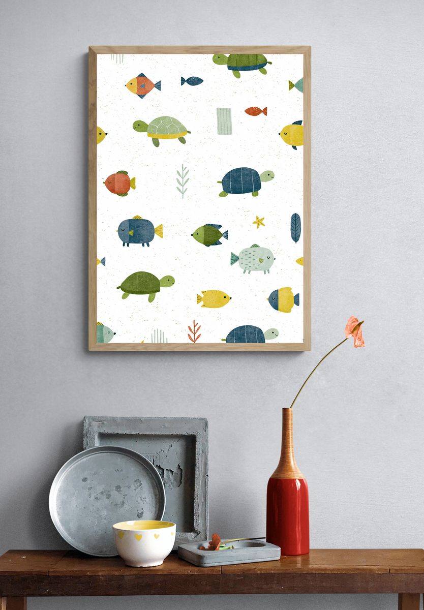 Playful Sea Creatures Pattern Print. — room view 3
