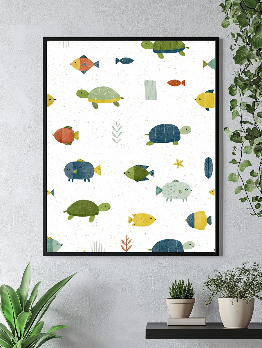Playful Sea Creatures Pattern Print. — room view 4