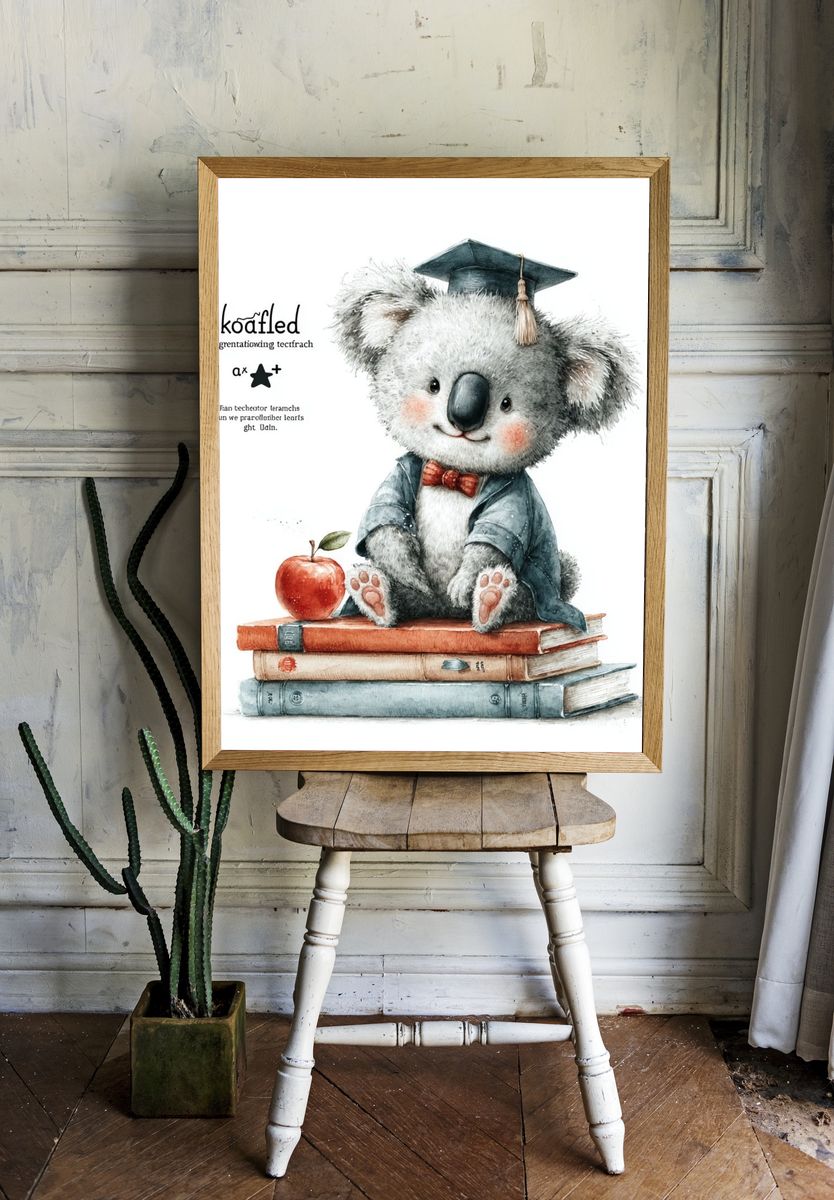 Graduating Koala — Kids Illustration Print. — room view 1